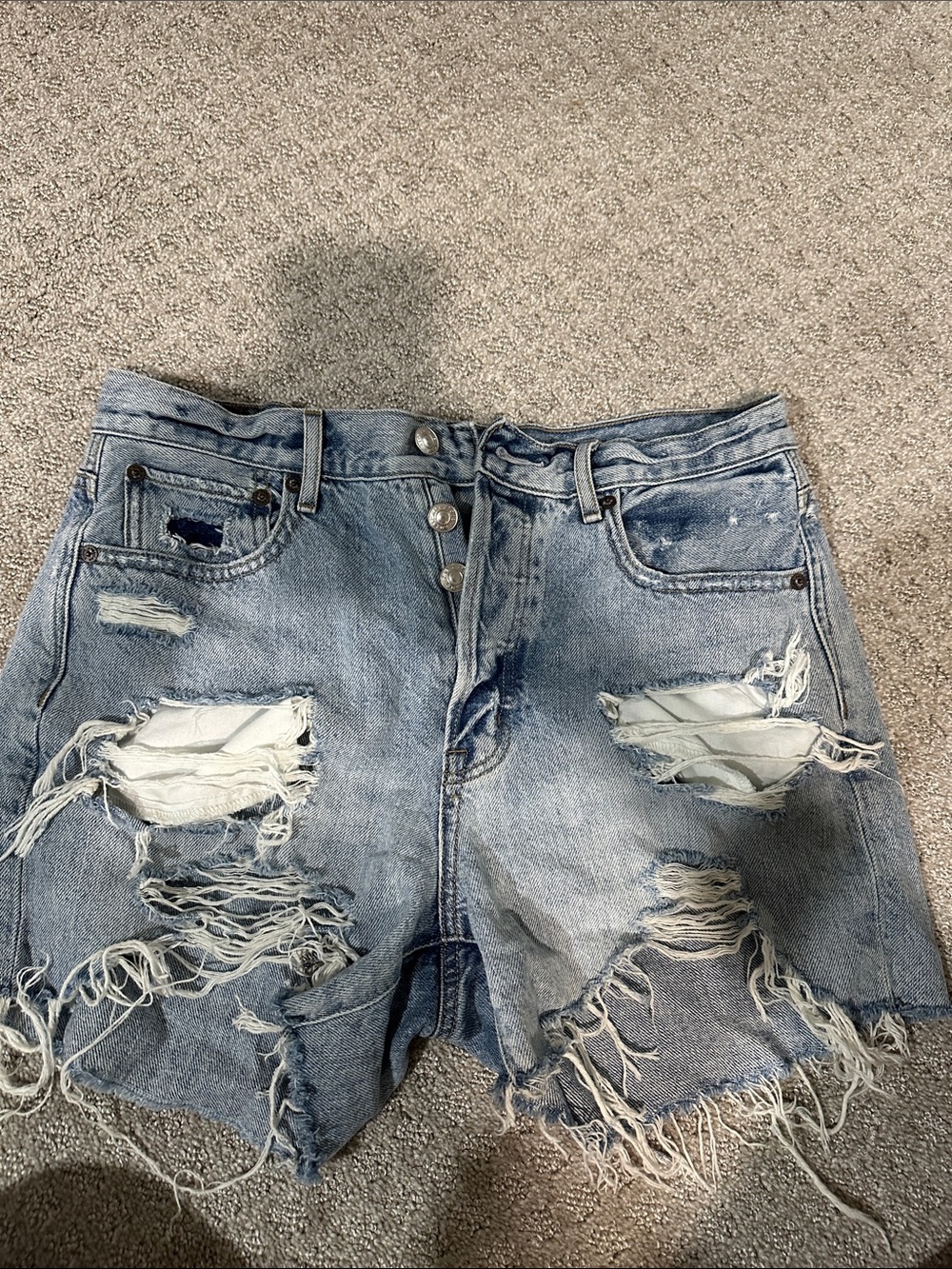 American Eagle Outfitters Light Wash Distressed Denim Shorts